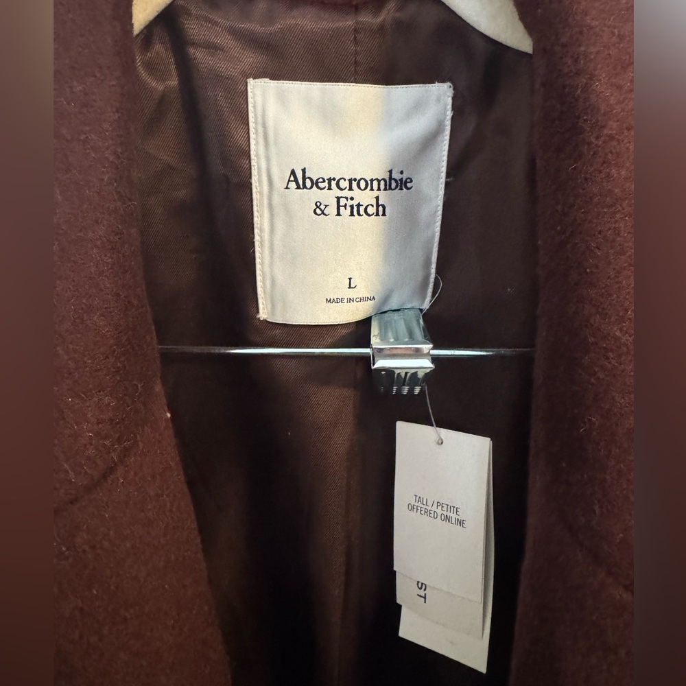 Abercrombie & Fitch Mahogany Wool-Blend Double-Breasted Coat *NWT* - Picture 2 of 6